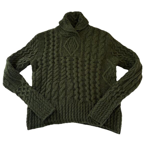 Polo Ralph Lauren Cable Knit Cowl Neck Green Sweater Wool/Alpaca Fits Medium - Picture 2 of 14